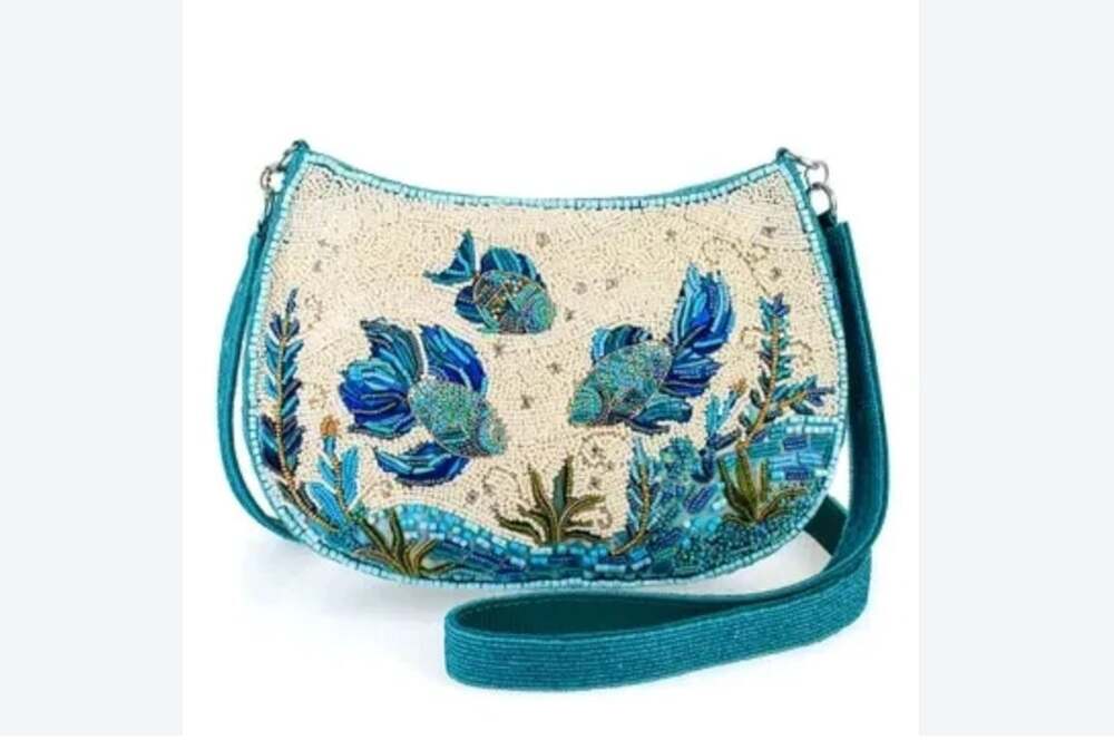 Mary Frances Shoulder Bag Womens Small Blue Fish Beaded Crystal Evening Purse